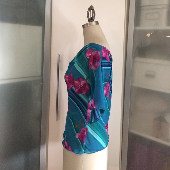 near-vintage Y2K Rampage semi-sheer asymmetrical flowy tropical top - Picture 3 of 4